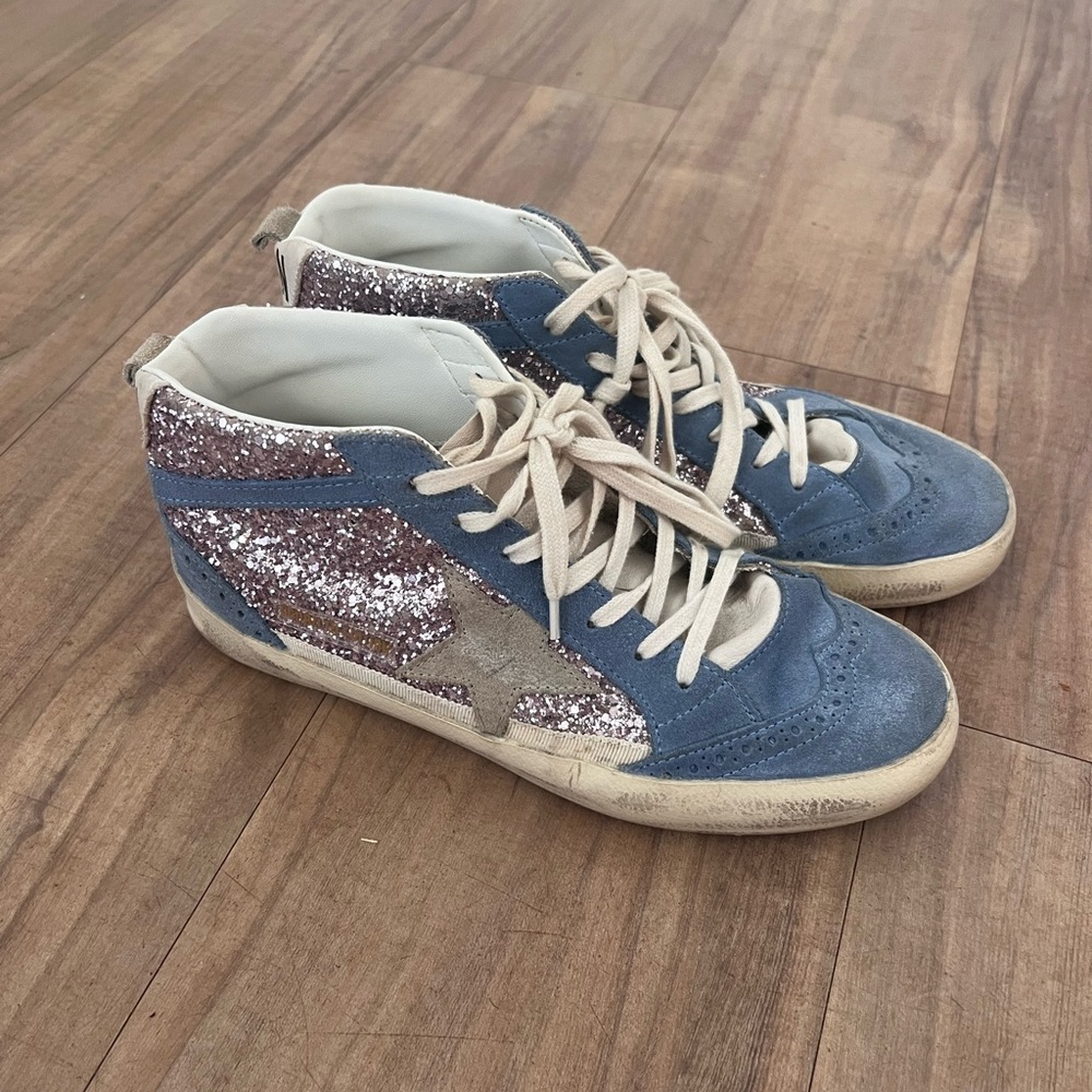 MID STAR LTD IN LILAC GLITTER WITH LIGHT BLUE SUEDE INSERTS